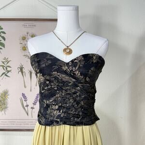 Vintage Ungaro Parallele Paris Floral Strapless Top Romantic Goth Vampire XS S
